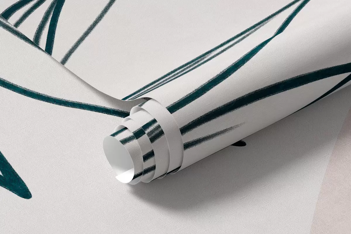 Fototapetai Minimalistinis tropinių lapų ir žalumos piešinys, pastelinės apvalios formos w10111