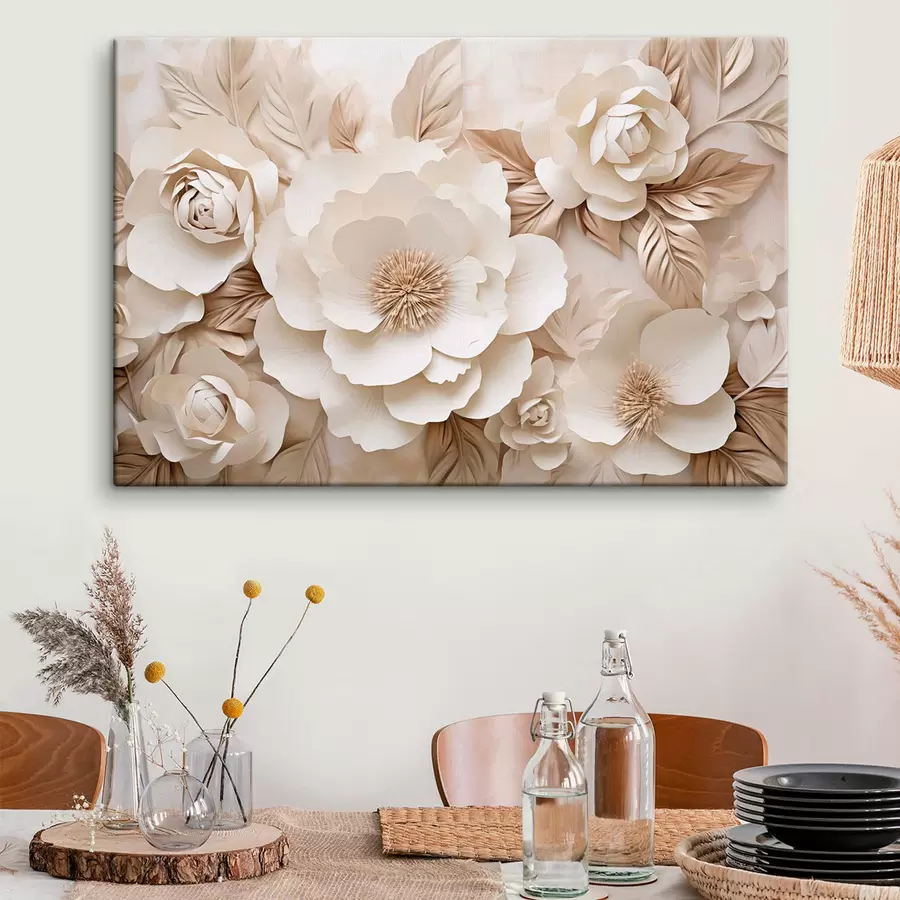 Fototapetai 3D gipso reljefas su baltomis gėlėmis s51096
