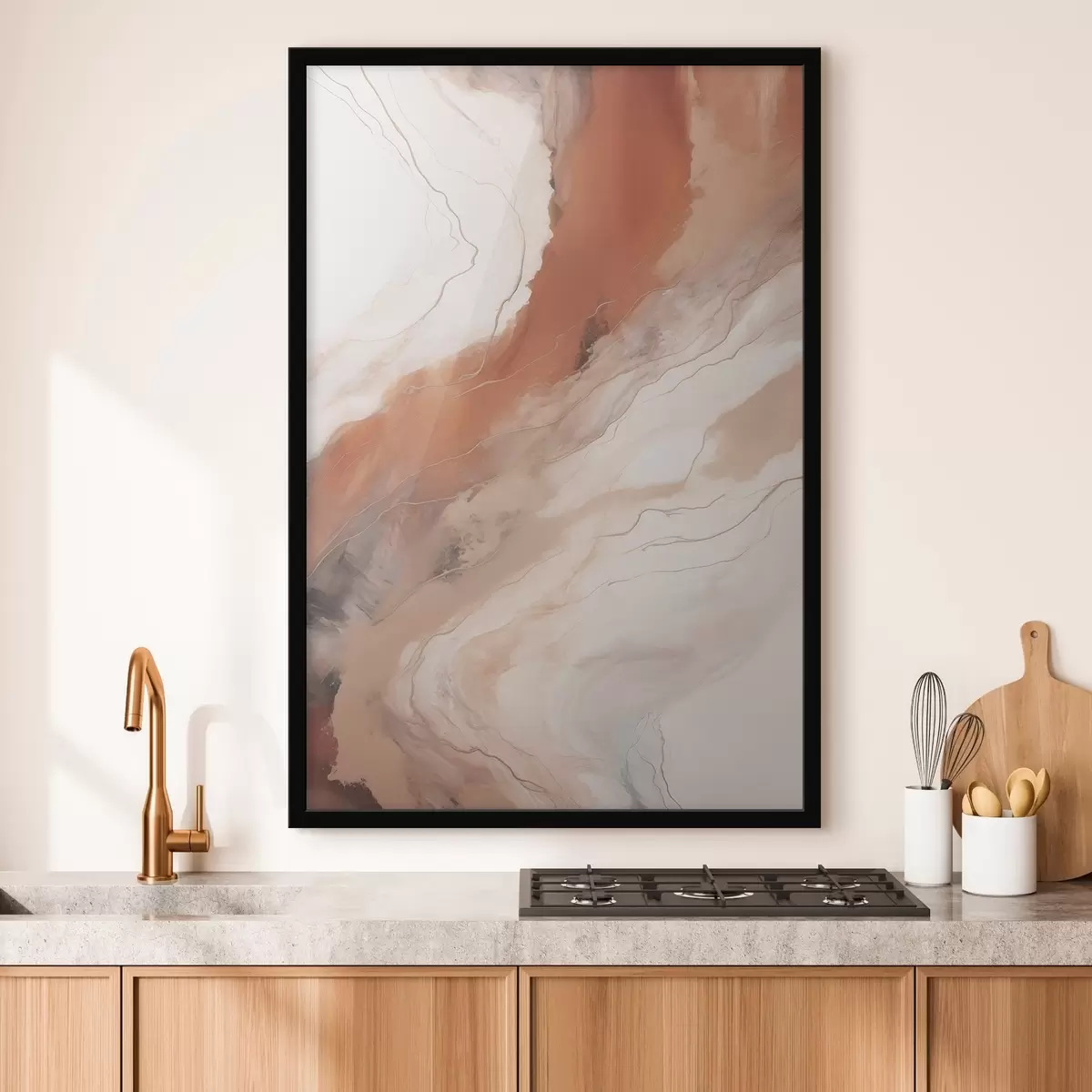 Plakatas Šiltos terakotos spalvos „Fluid Art“ bangos f51085