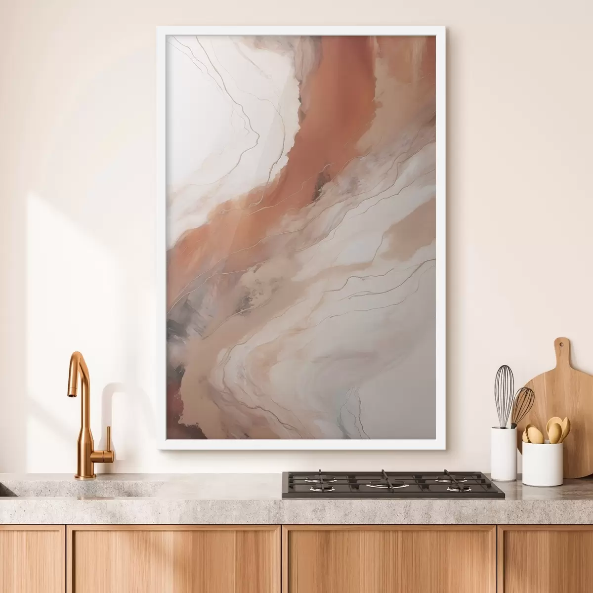 Plakatas Šiltos terakotos spalvos „Fluid Art“ bangos f51085