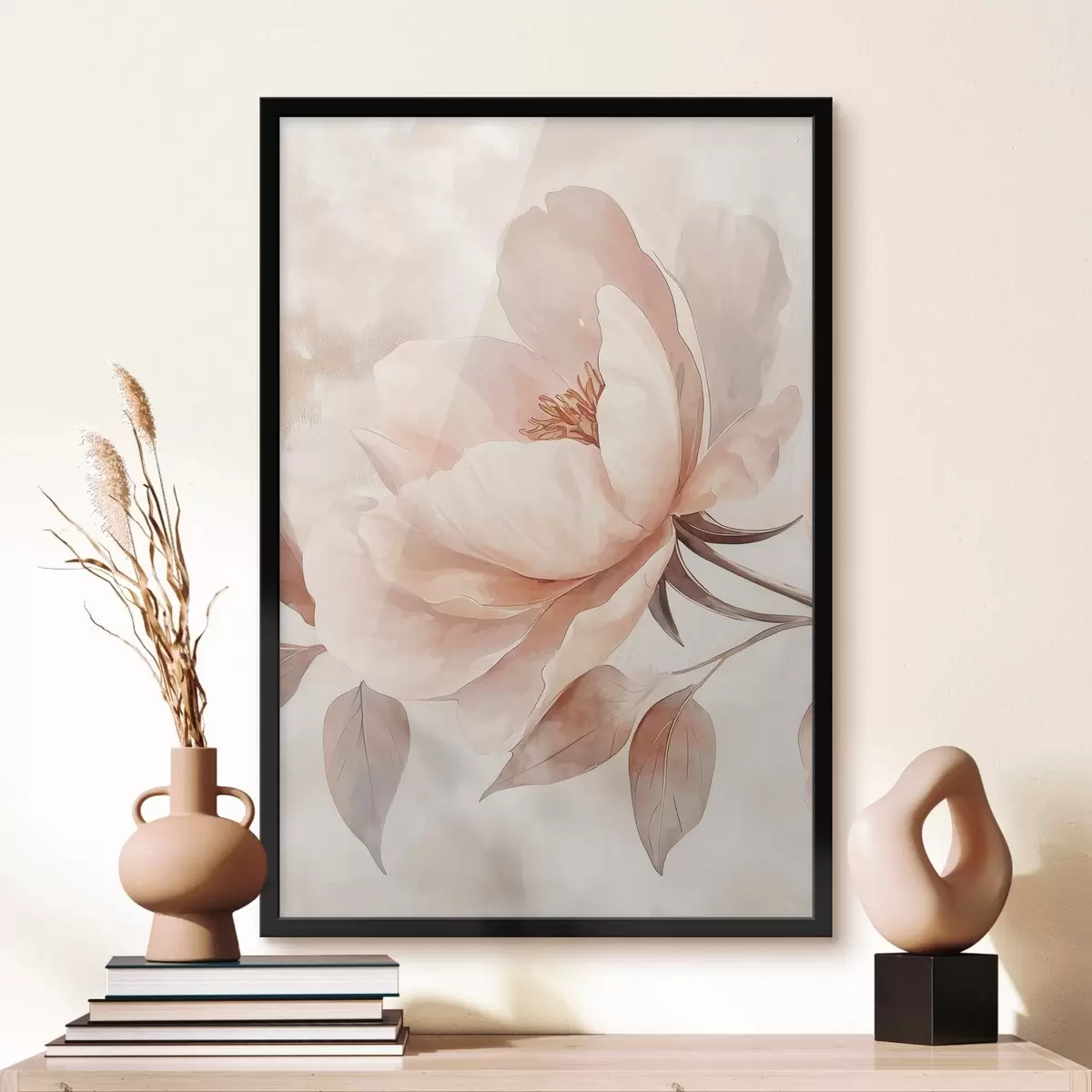 Plakatas Rožinė-smėlio spalvos akvarelinė gėlė f51098