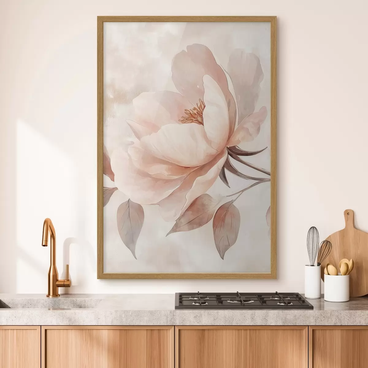 Plakatas Rožinė-smėlio spalvos akvarelinė gėlė f51098