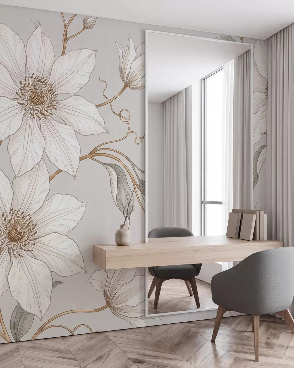 Fototapetai Elegantiškos baltos gėlės su subtiliomis šakelėmis w10099