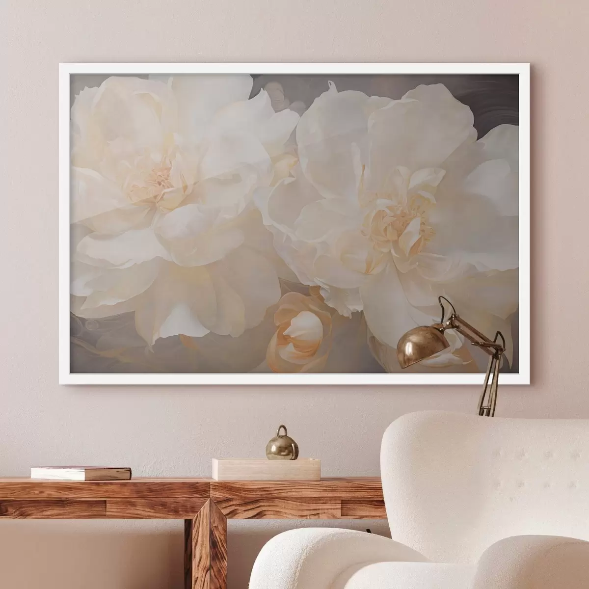 Plakatas Šviesių dvigubų bijūnų artimas vaizdas f51088
