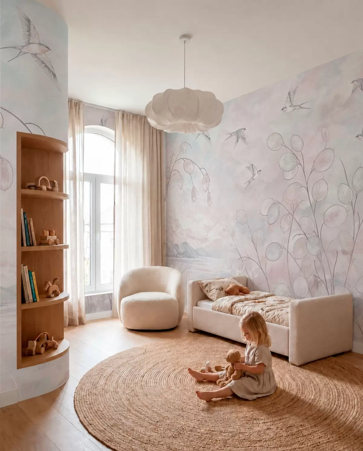 Fototapetai Kregždės ir trapūs augalai pastelinėmis spalvomis w05892v1