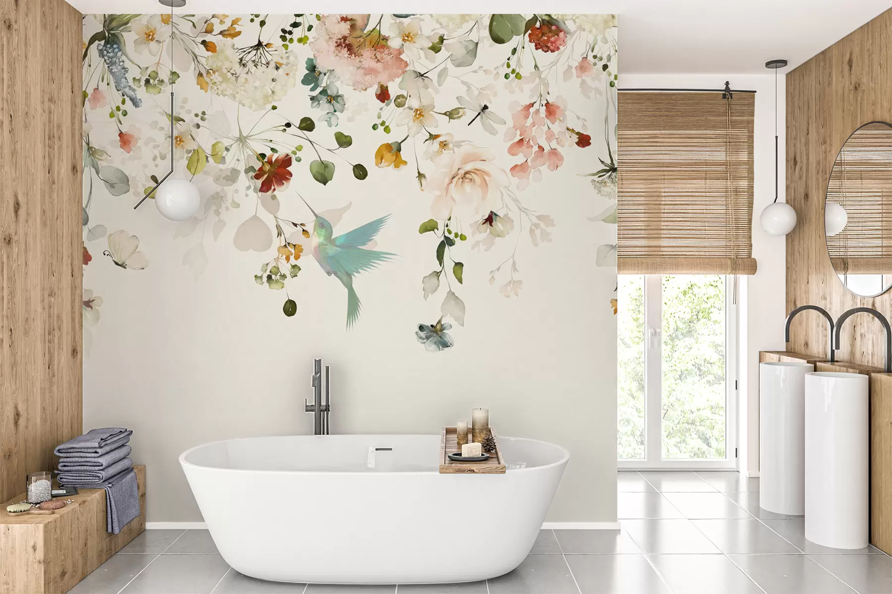 Fototapetai Gėlės ir kolibriai u59610