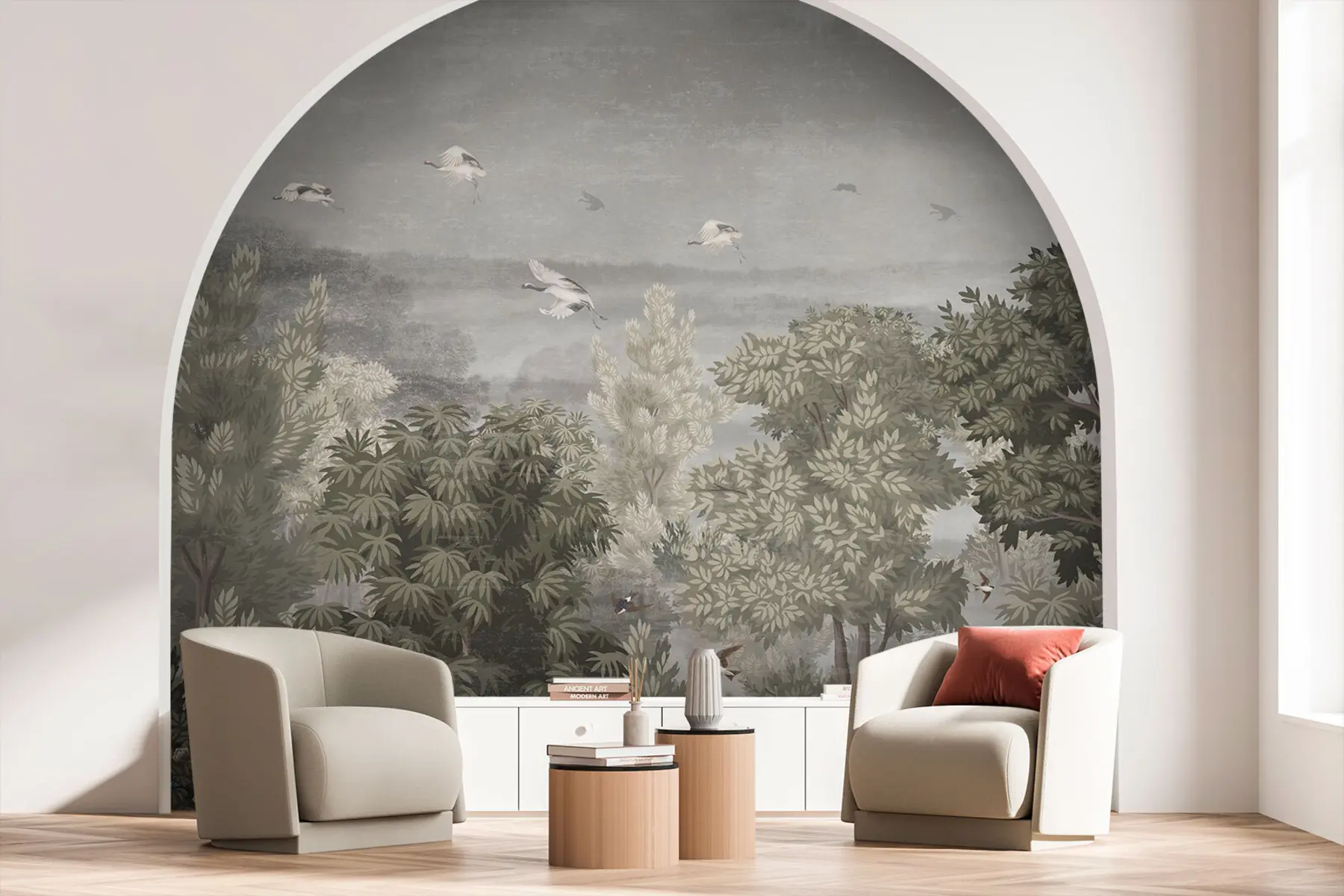 Fototapetai Gervės skrenda virš miško u73553