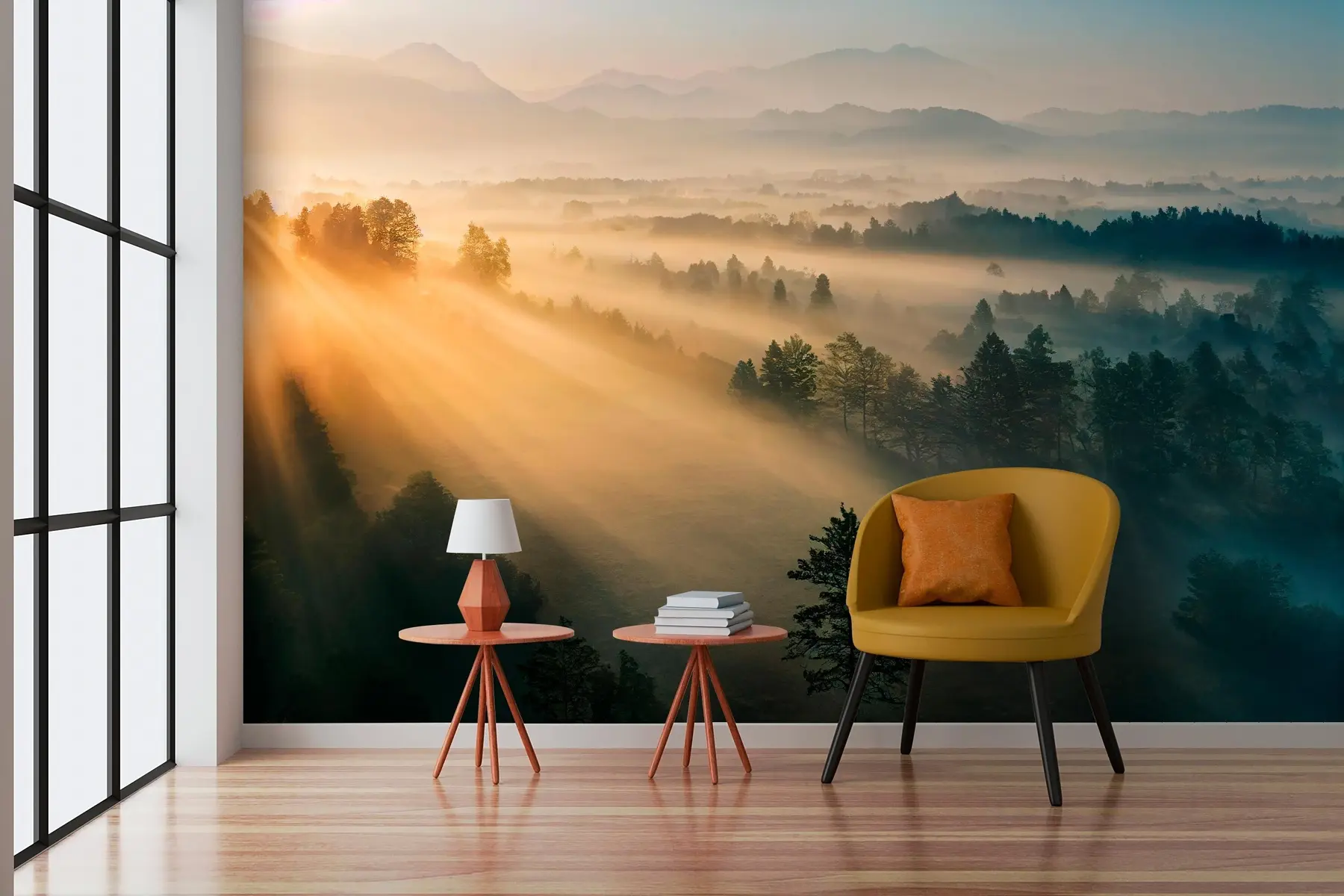 Fototapetai Saulės spinduliai ir miglotas miškas u73864