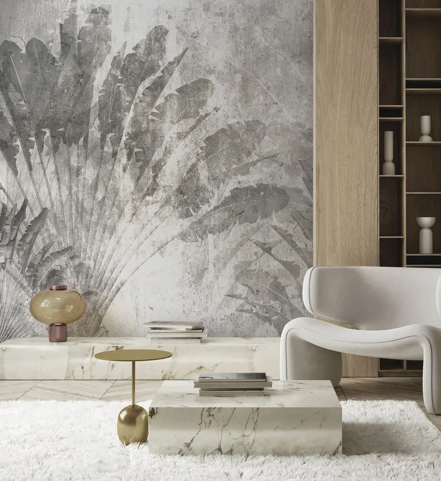 Fototapetai Atogrąžų lapai akmeniniame fone u73885