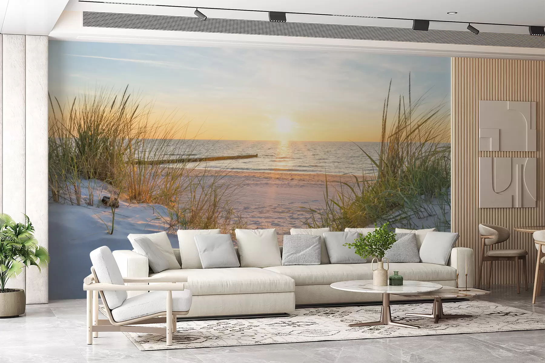Fototapetai Nuotrauka/Panoraminis kopų paplūdimys su saulėlydžiu u93577