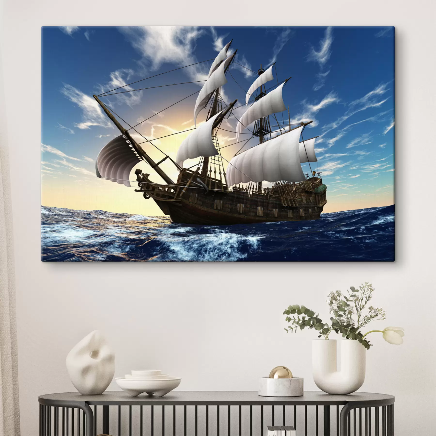 Fototapetai Vanduo, debesys ir valtis s15797