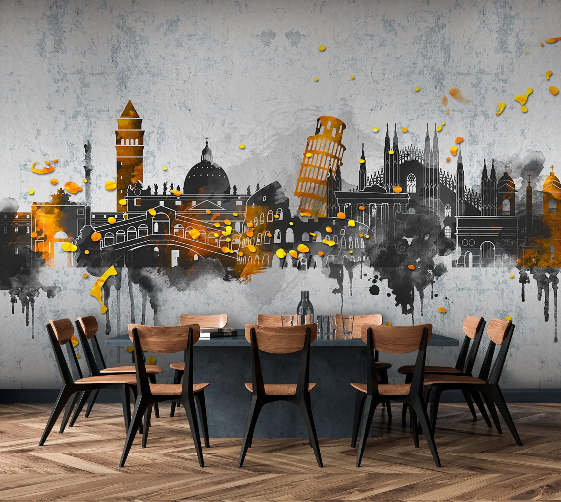 Fototapetai Tamsūs garsių miestų lankytinų vietų siluetai u74881