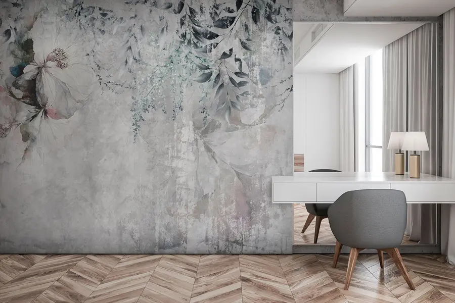 Fototapetai Grunge stilius su šakomis ir baltais pumpurais u74746