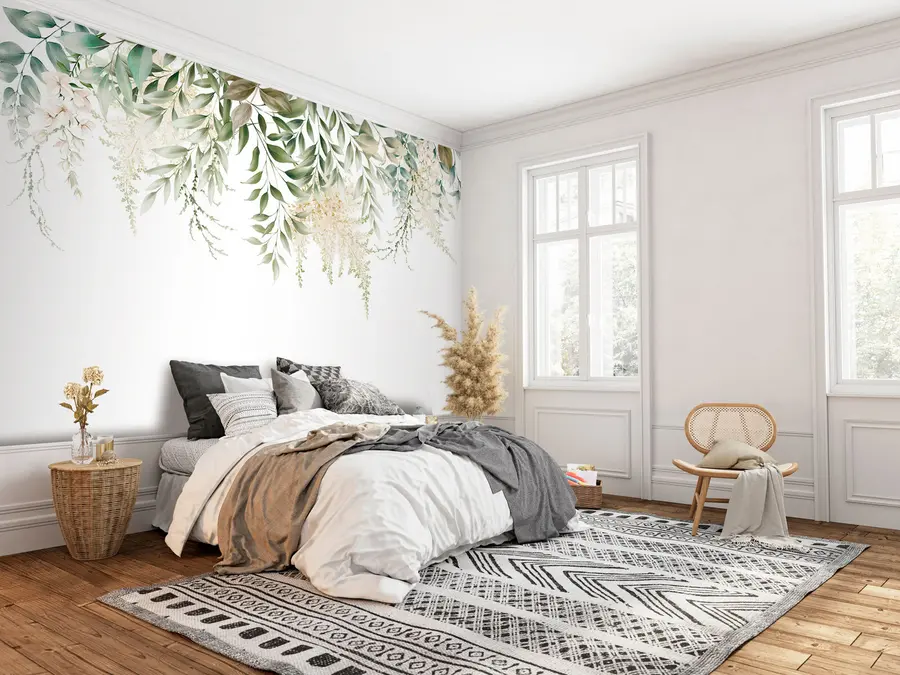 Fototapetai Gėlių rėmelis su akvareliniais žalumynais u94197