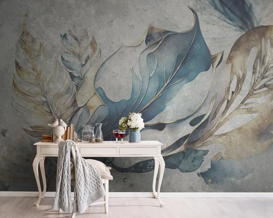 Fototapetai Didelės akvarelinės gėlės ant betoninės sienos u93998