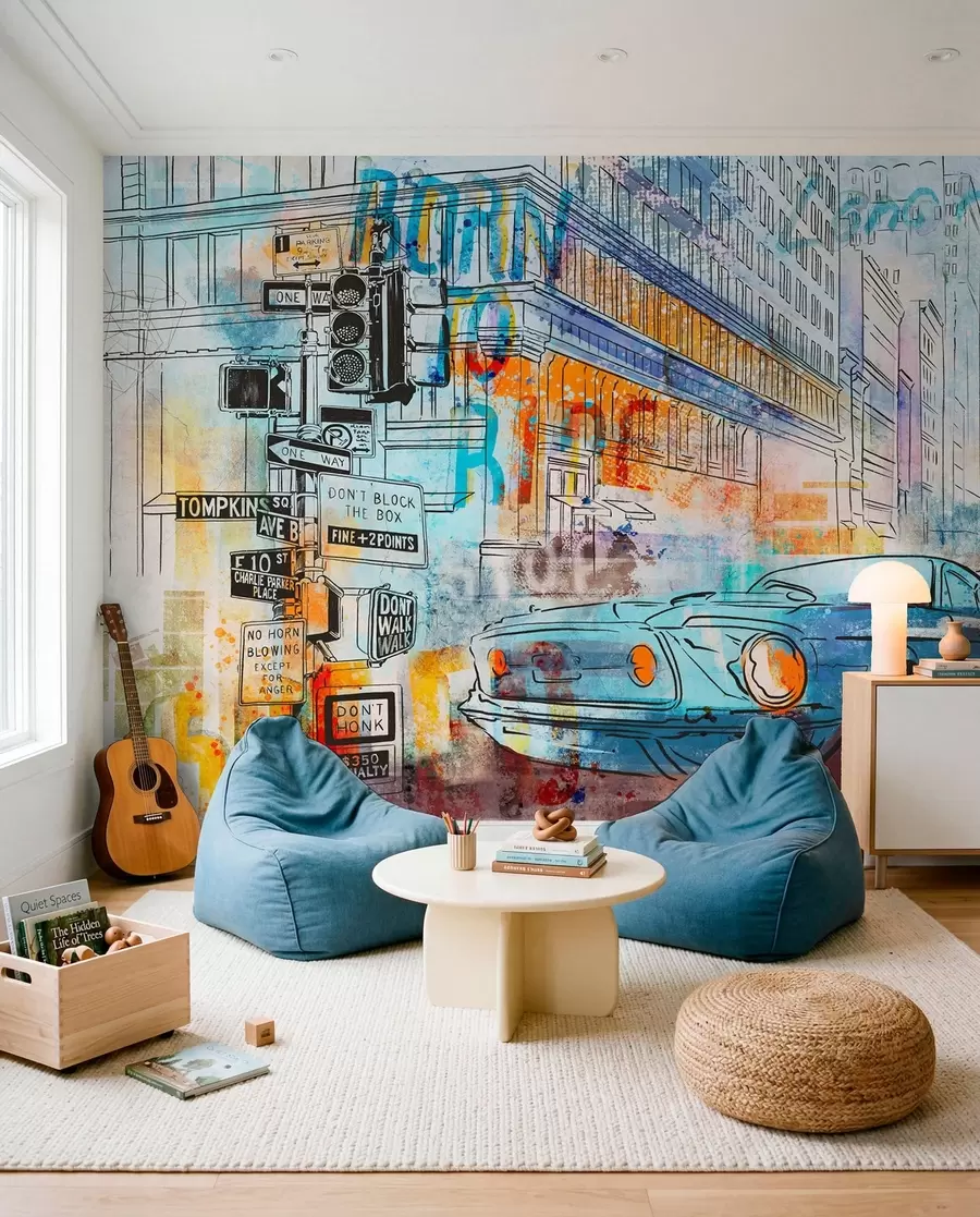 Fototapetai Mėlynas automobilis grafityje u75814