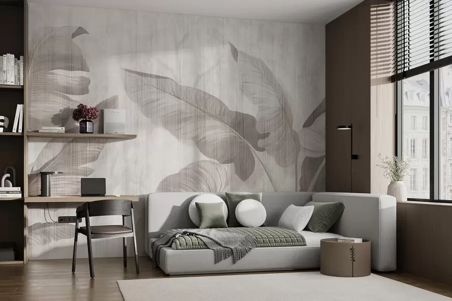 Fototapetai Atogrąžų lapai grunge stiliumi u00299