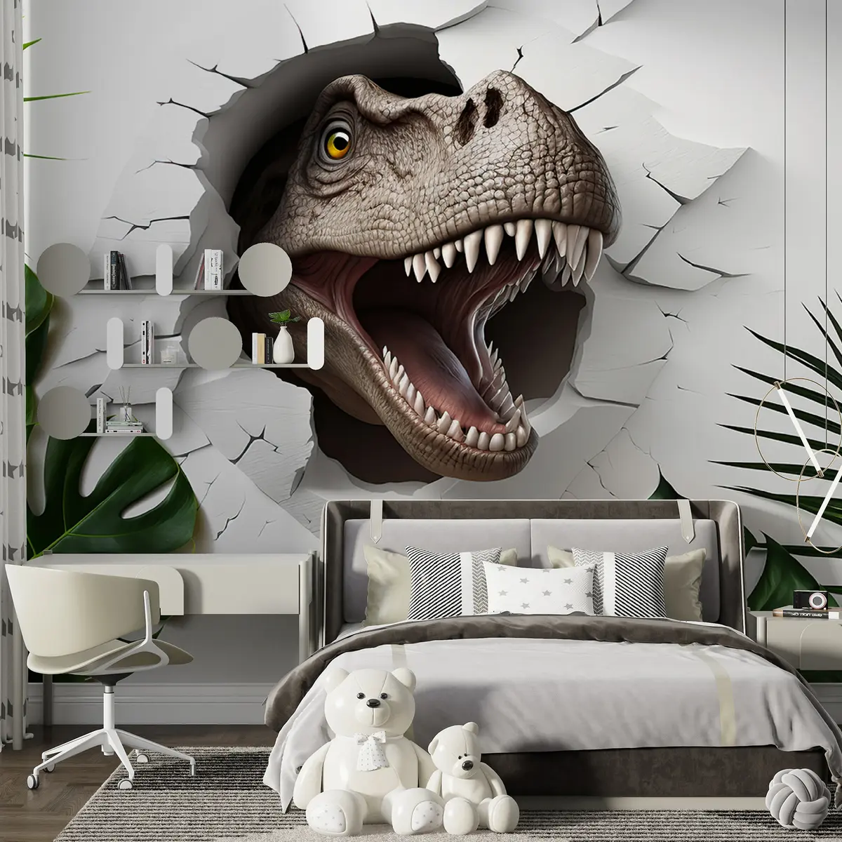 Fototapetai 3D dinozauras ir lapai u94772