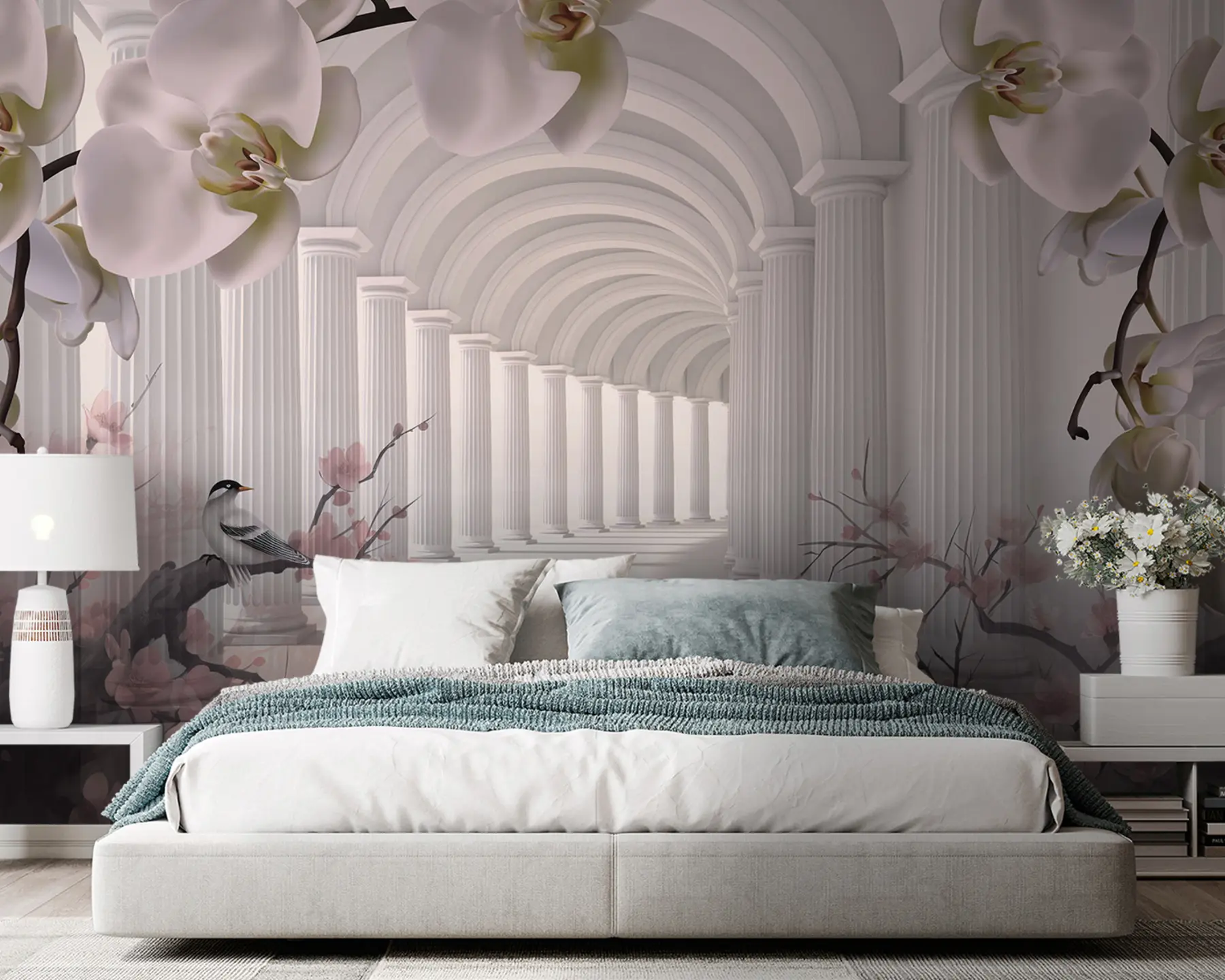 Fototapetai Gražus tunelis su paukščiais ir orchidėjomis u94513