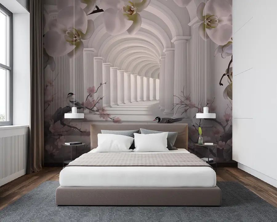 Fototapetai Gražus tunelis su paukščiais ir orchidėjomis u94513