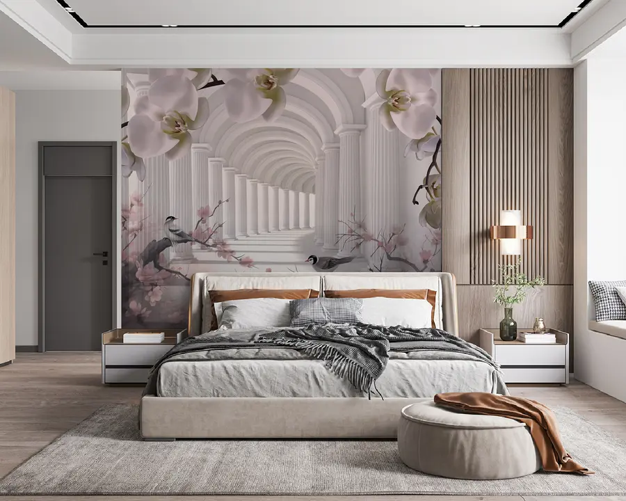 Fototapetai Gražus tunelis su paukščiais ir orchidėjomis u94513