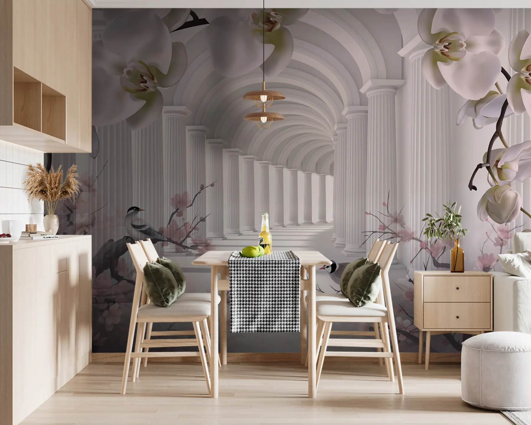 Fototapetai Gražus tunelis su paukščiais ir orchidėjomis u94513