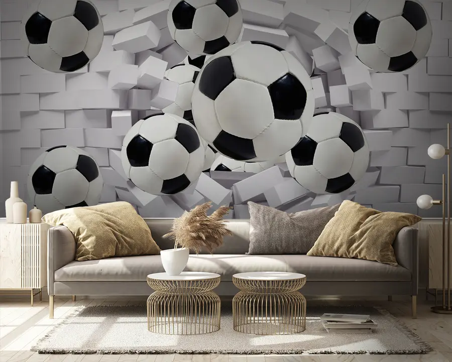 Fototapetai Futbolo kamuoliai plytų sienos fone u94958