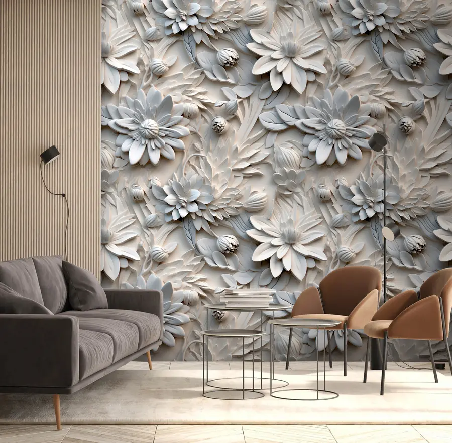 Fototapetai Šviesių spalvų tūrinės 3D gėlės u95589