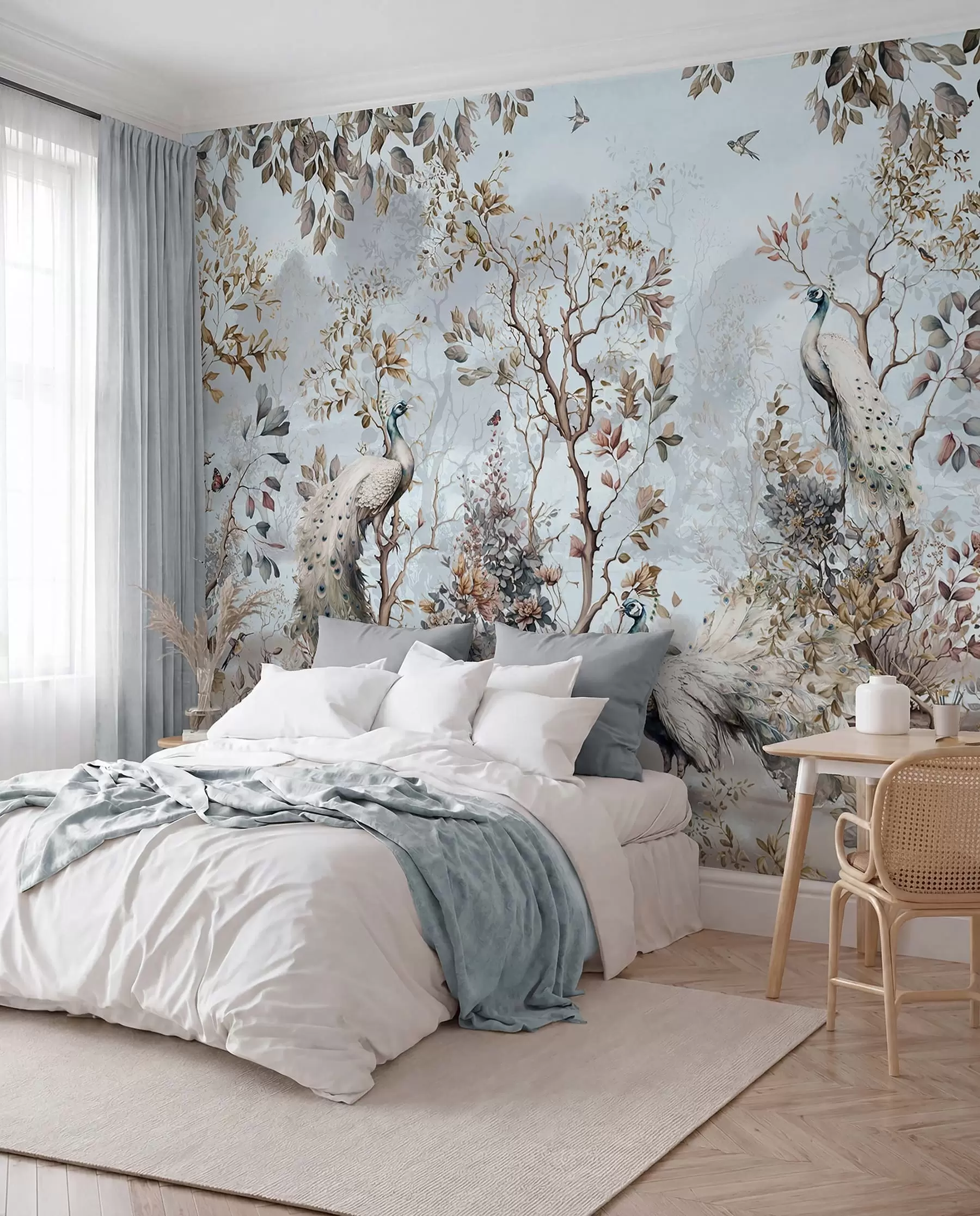 Fototapetai Chinoiserie Kinų stiliaus augalai ir povai u94849