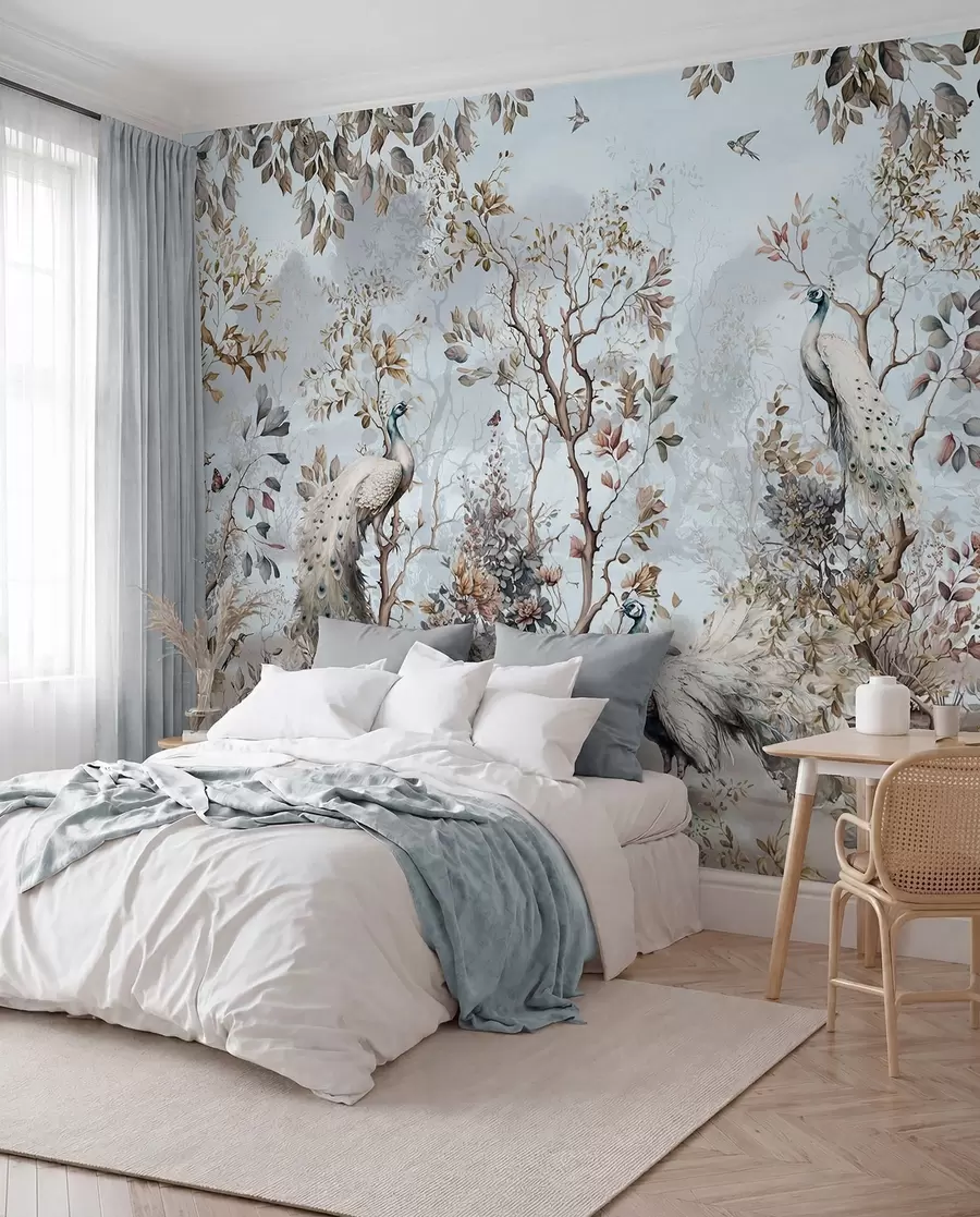 Fototapetai Chinoiserie Kinų stiliaus augalai ir povai u94849