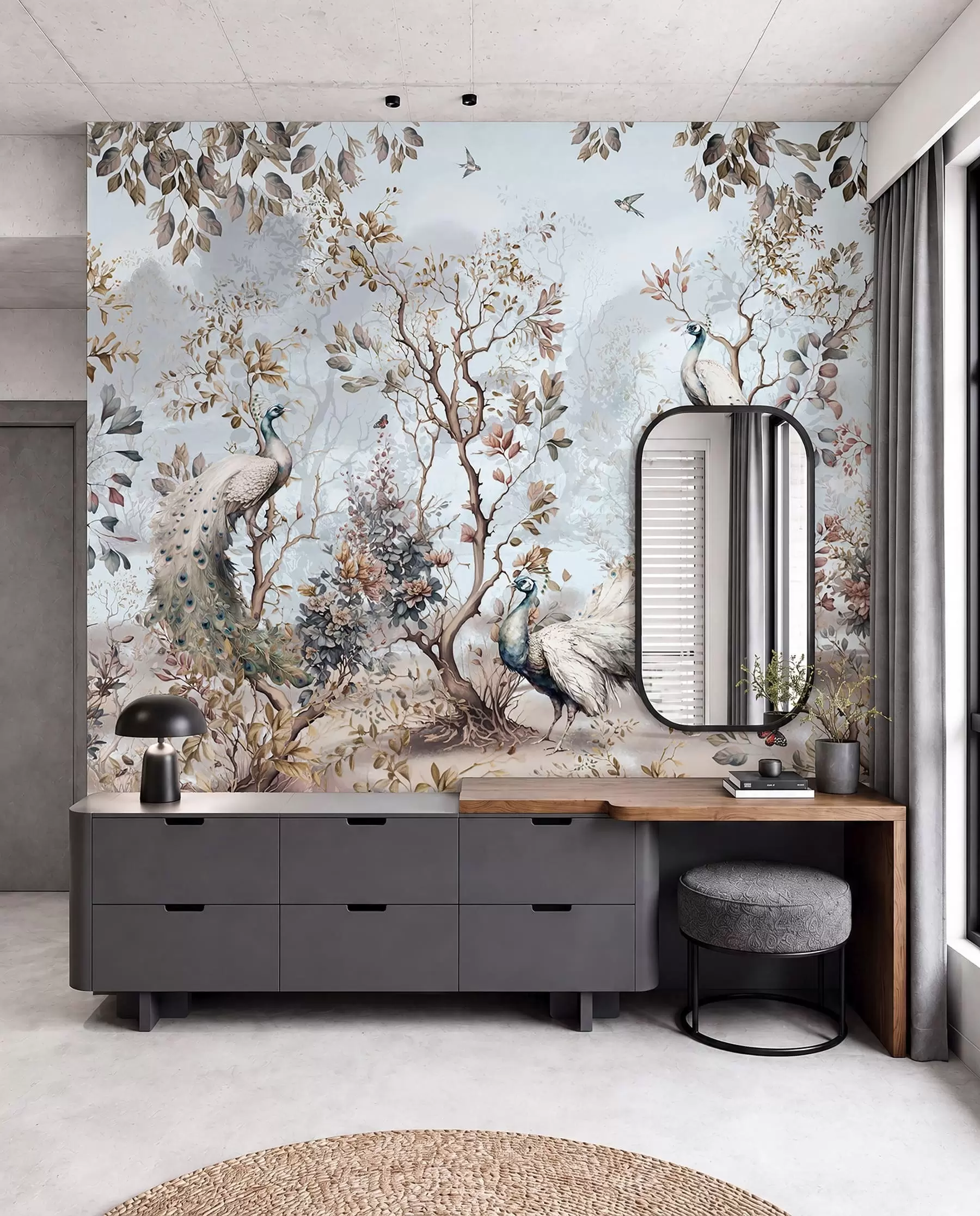 Fototapetai Chinoiserie Kinų stiliaus augalai ir povai u94849