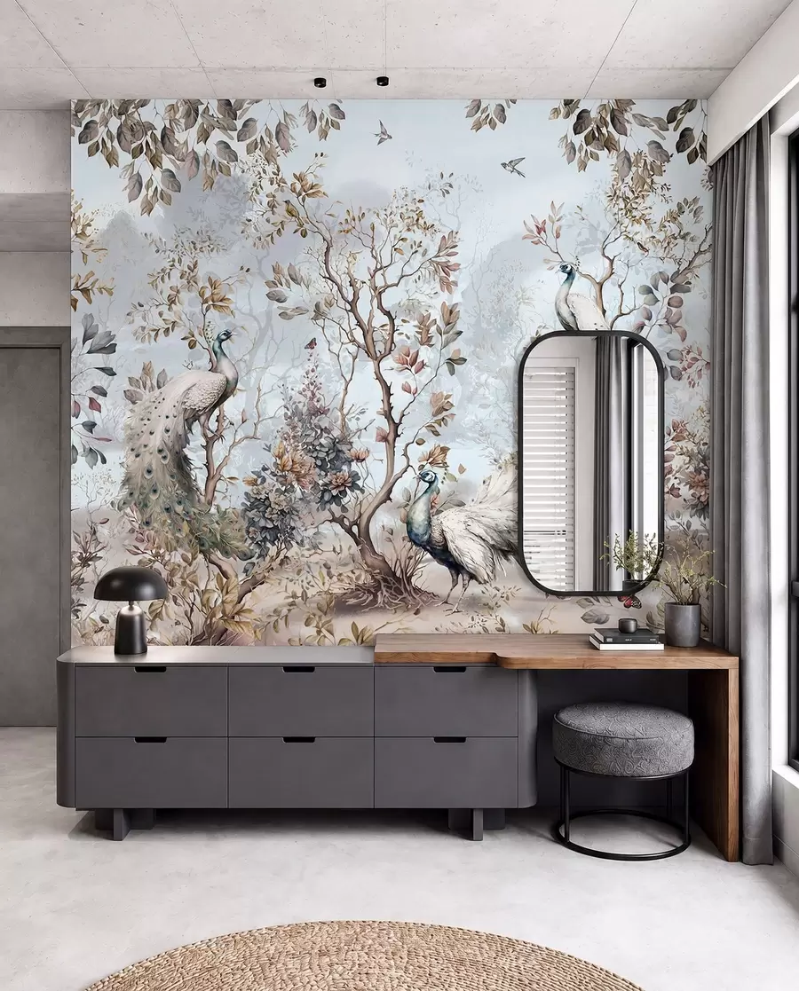 Fototapetai Chinoiserie Kinų stiliaus augalai ir povai u94849