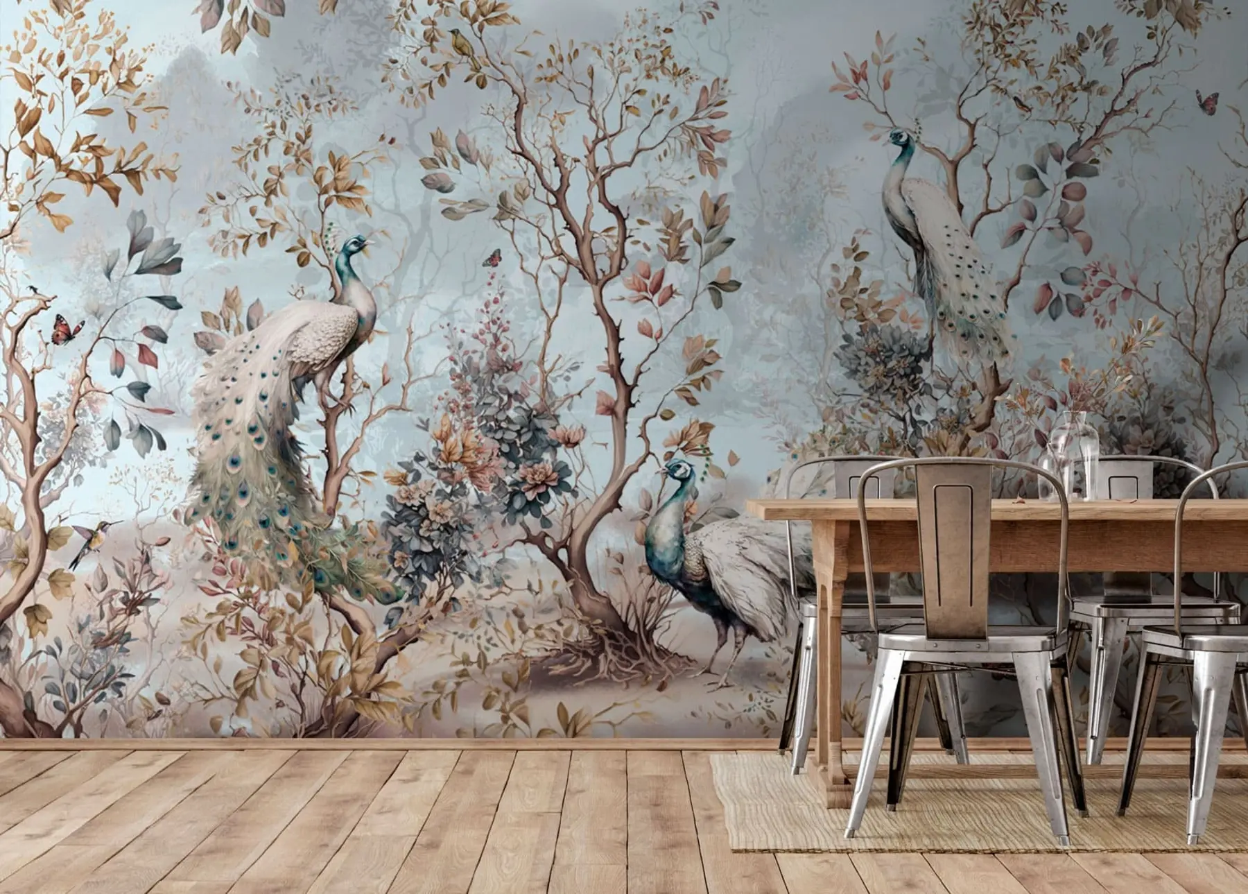Fototapetai Chinoiserie Kinų stiliaus augalai ir povai u94849