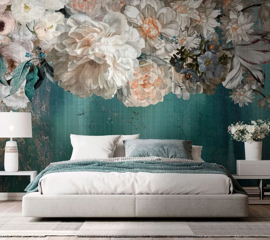 Fototapetai Didelė sodri gėlių puokštė su grunge tekstūra u95430