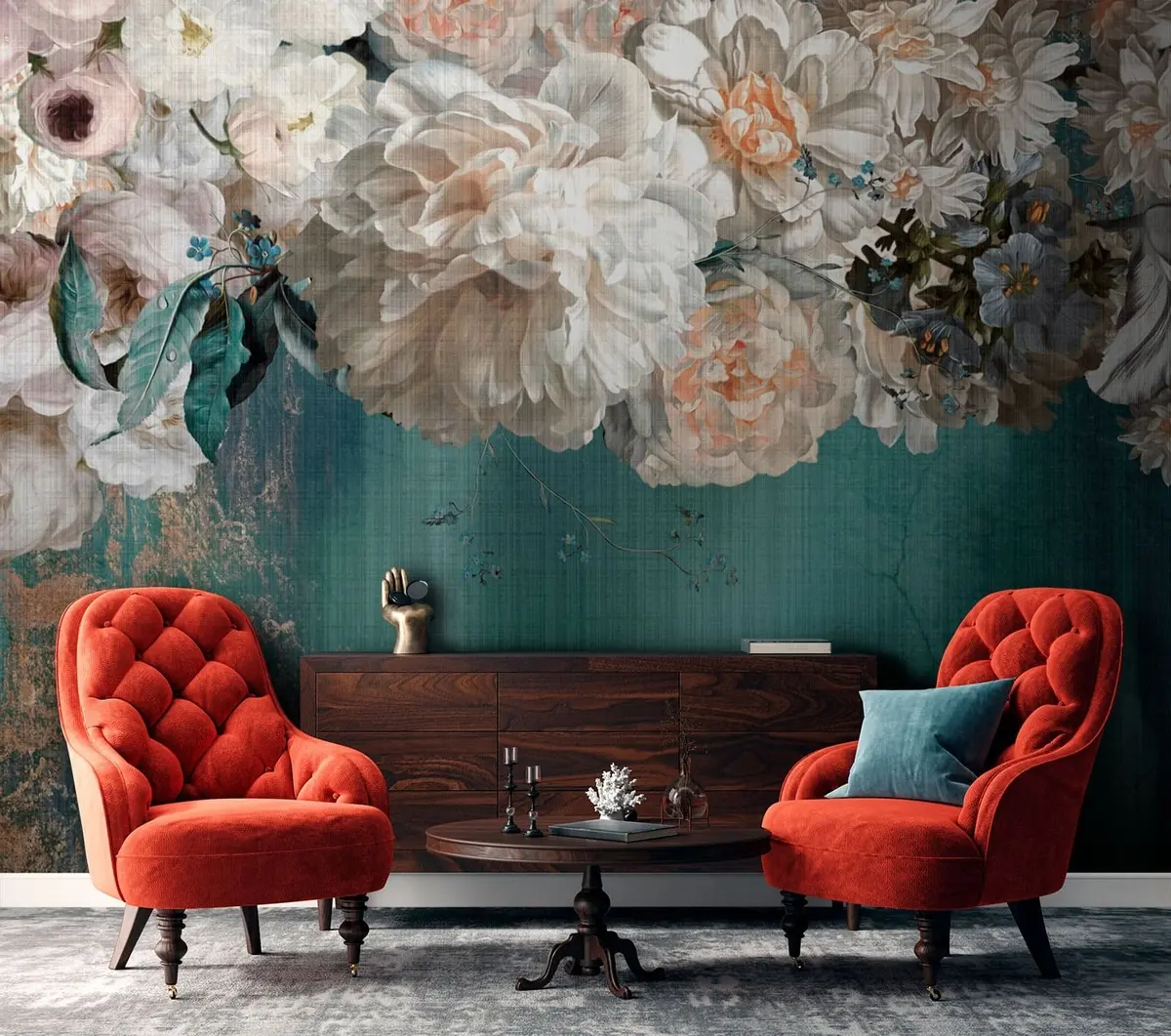 Fototapetai Didelė sodri gėlių puokštė su grunge tekstūra u95430