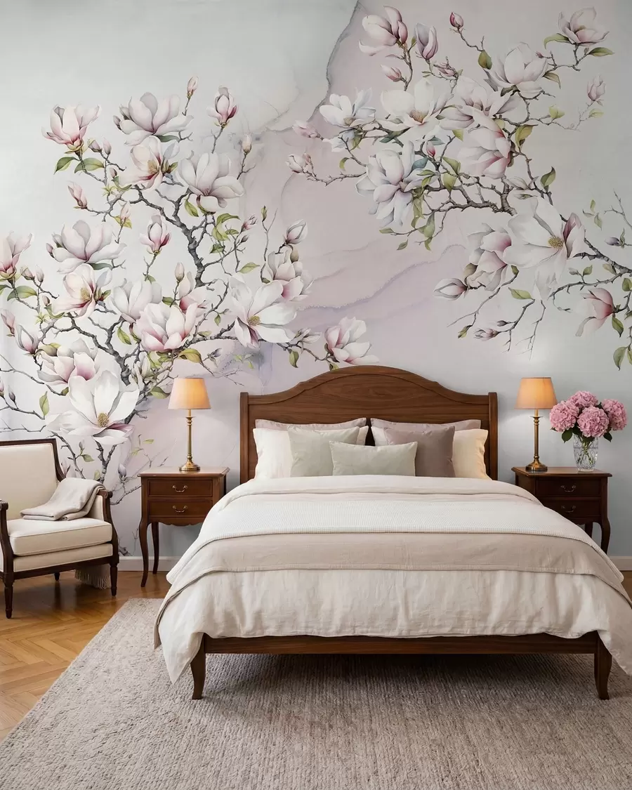 Fototapetai Žydinčios magnolijos marmuriniame fone u96114