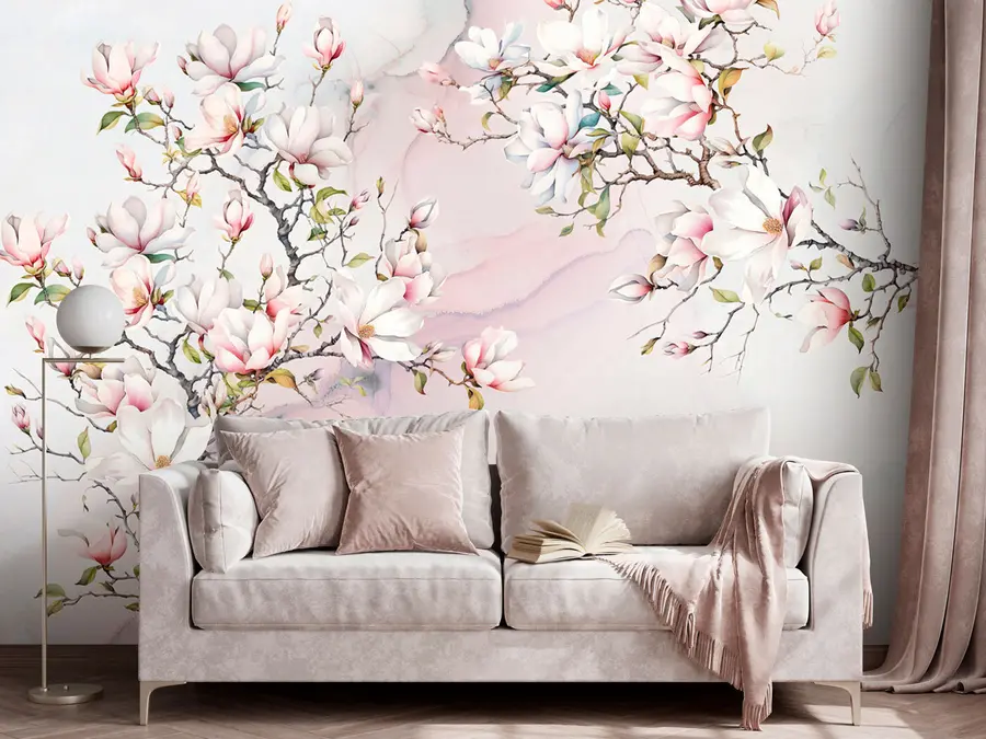 Fototapetai Žydinčios magnolijos marmuriniame fone u96114