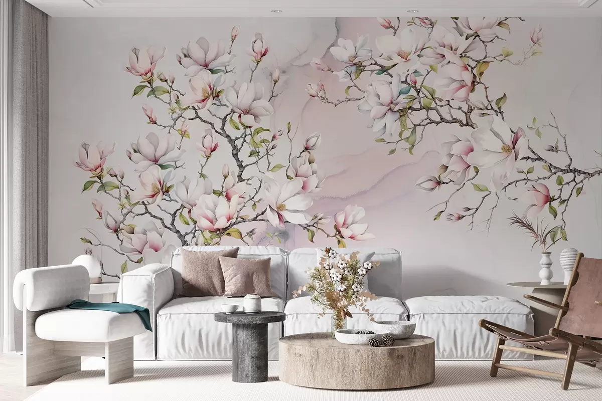 Fototapetai Žydinčios magnolijos marmuriniame fone u96114