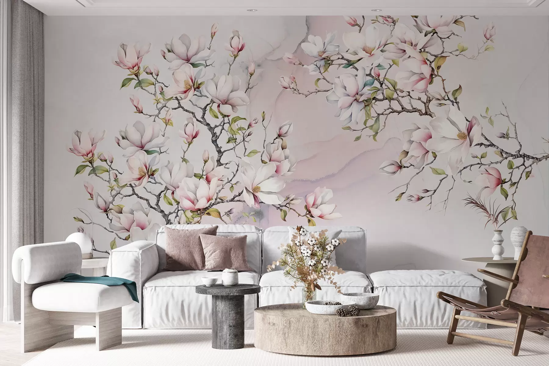 Fototapetai Žydinčios magnolijos marmuriniame fone u96114
