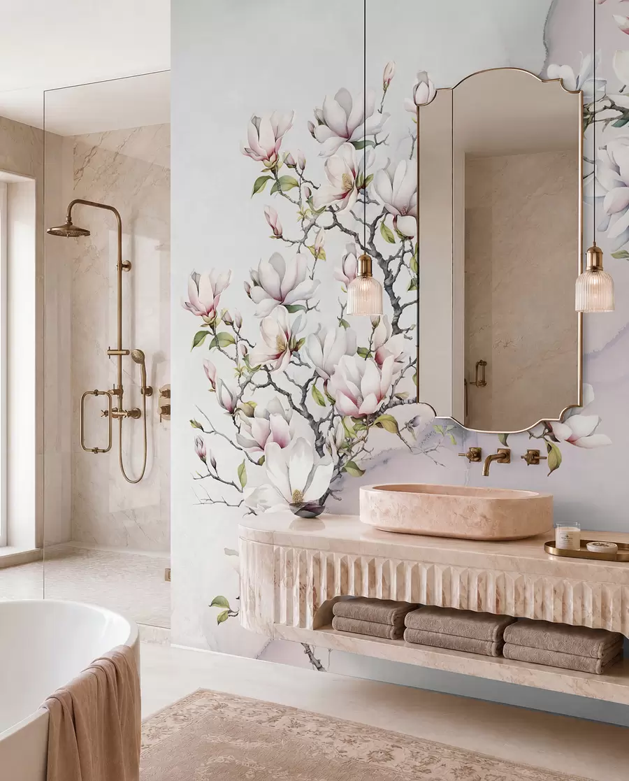 Fototapetai Žydinčios magnolijos marmuriniame fone u96114
