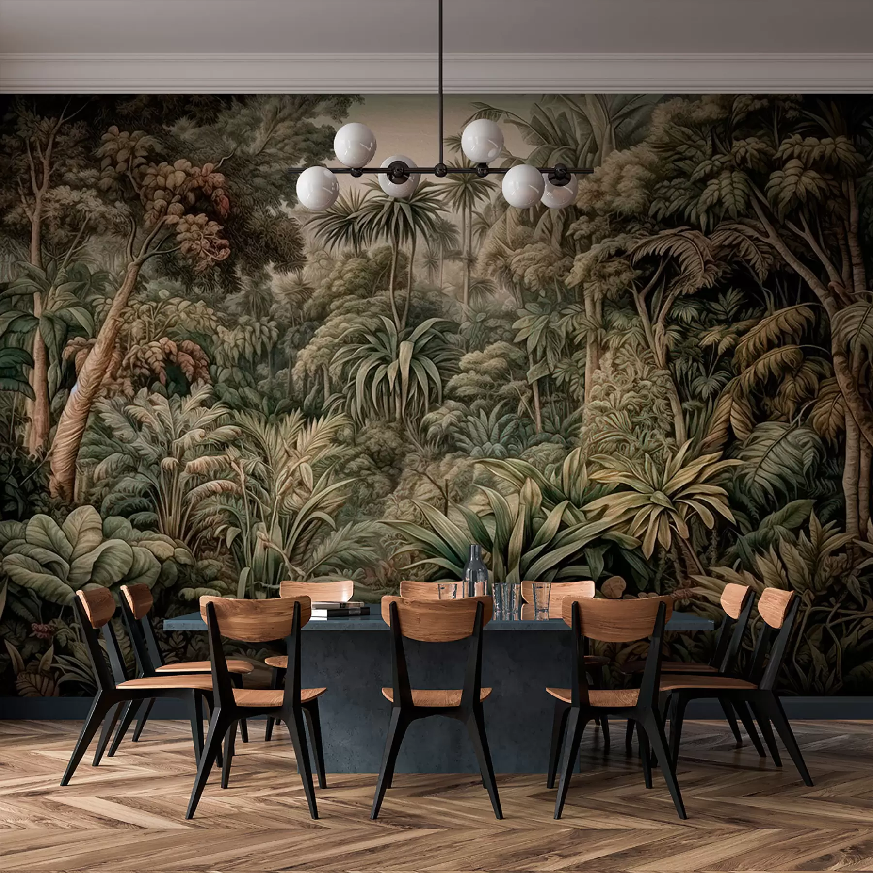 Fototapetai Gražios abstrakčios žalios džiunglės su atogrąžų lapais u96093