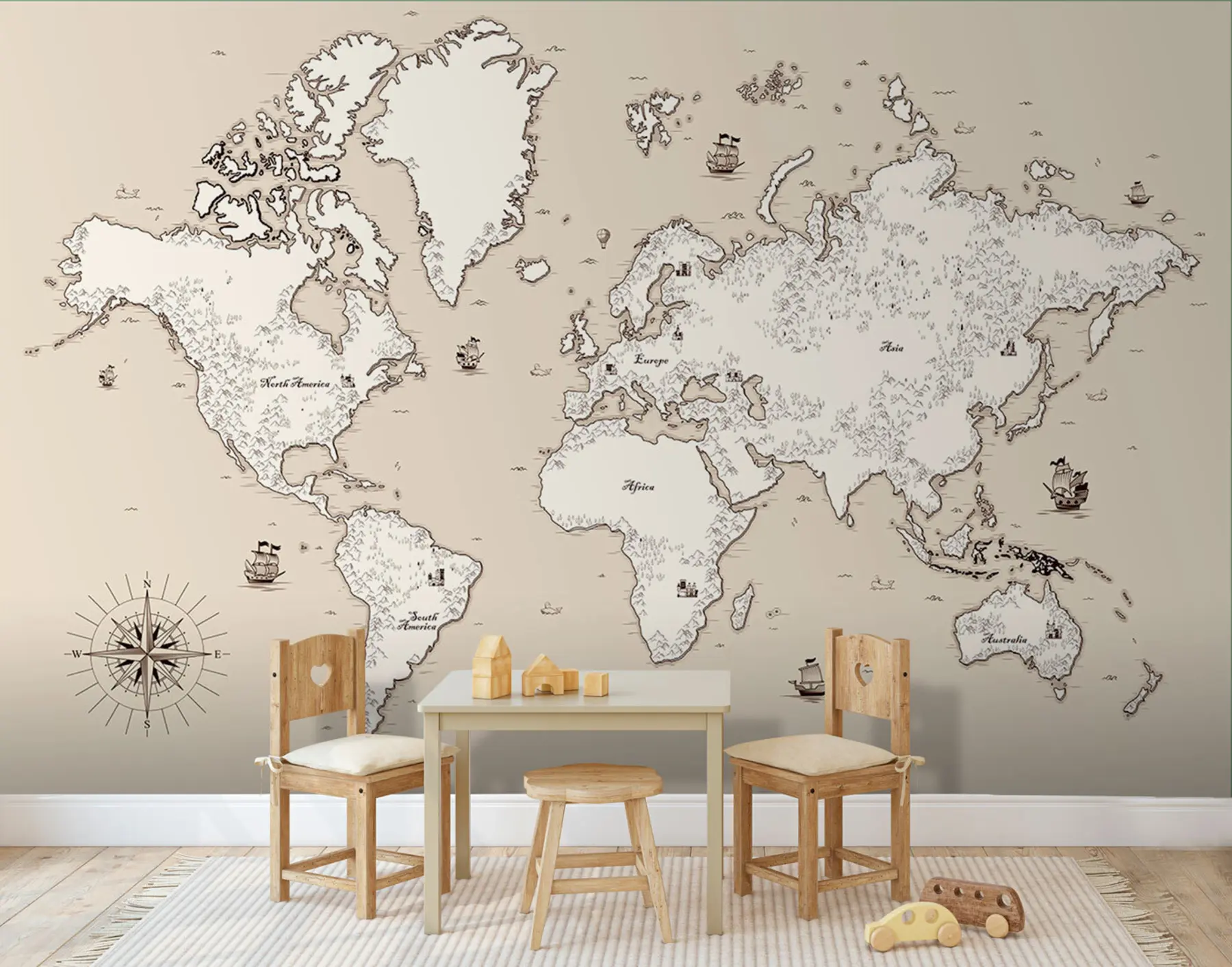 Fototapetai Senojo pasaulio žemėlapis su dekoratyviniais elementais u96481