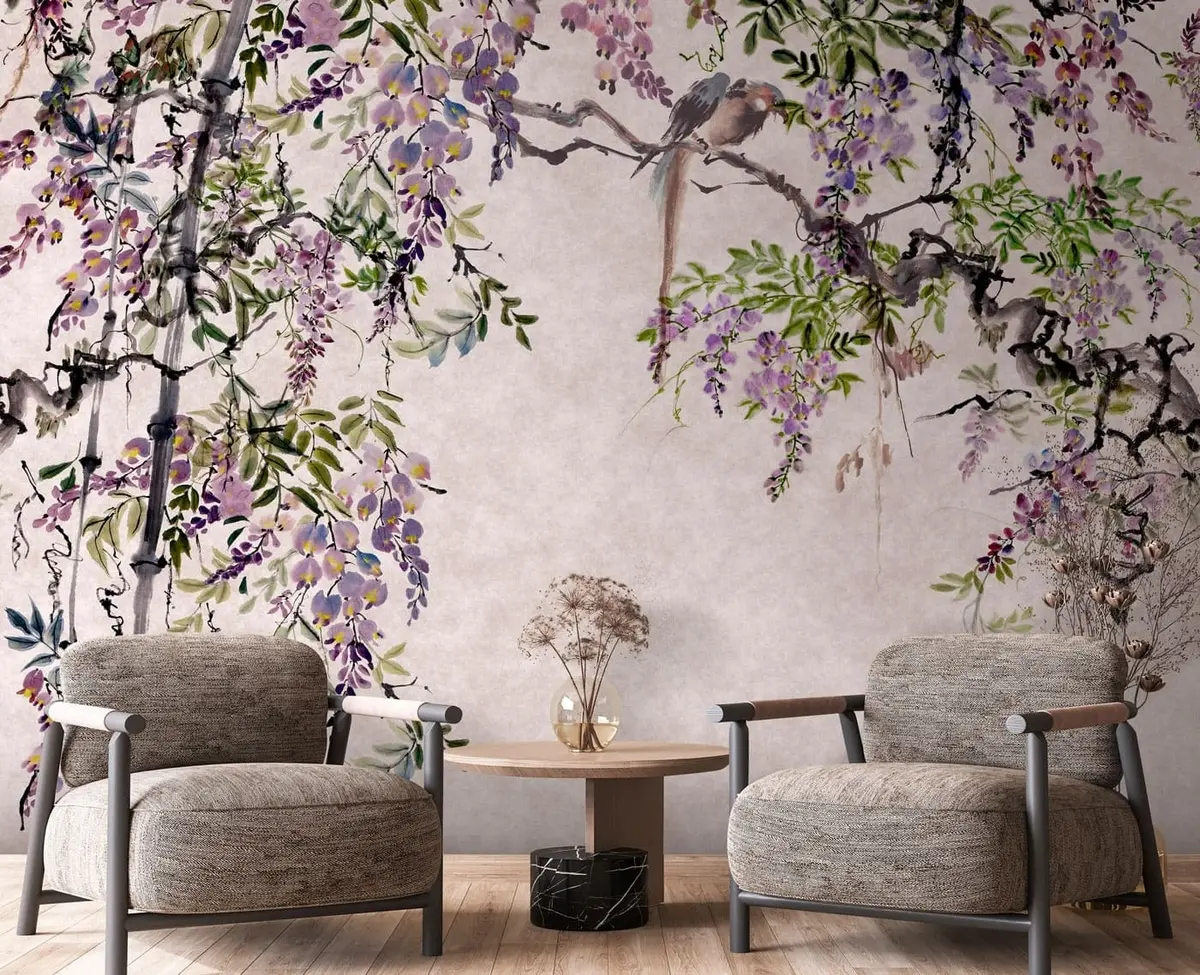 Fototapetai Visterijos Visterijos gėlės vintažiniu stiliumi u94621