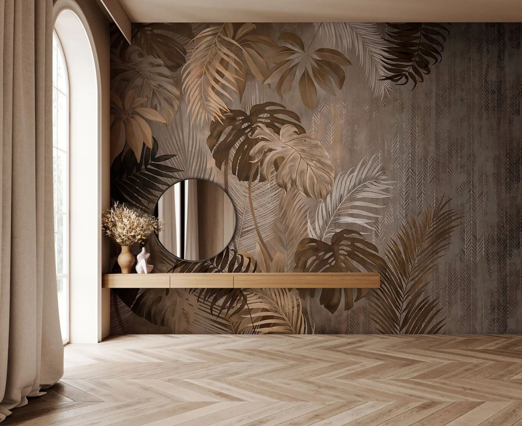 Fototapetai Atogrąžų lapai grunge stiliumi u97012