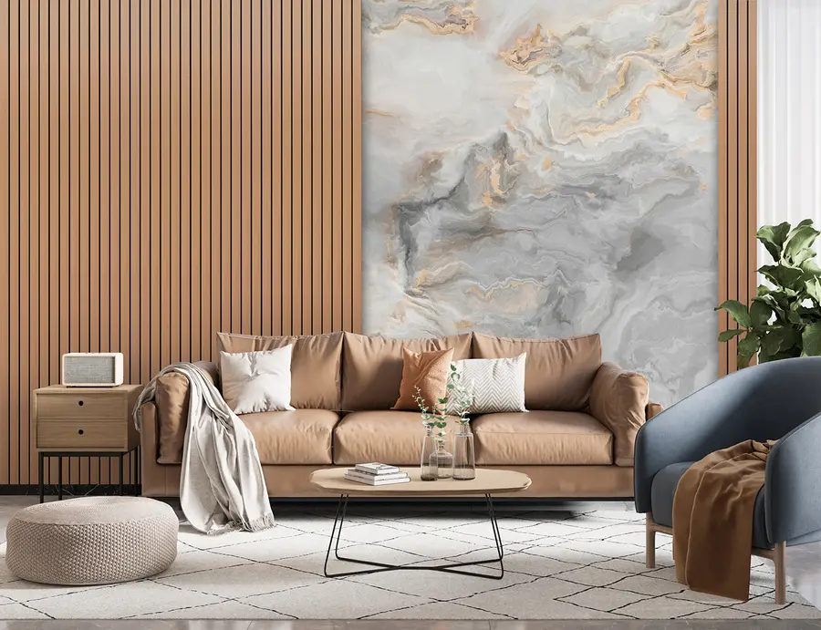 Fototapetai Medinės lentjuostės su marmuru u97426