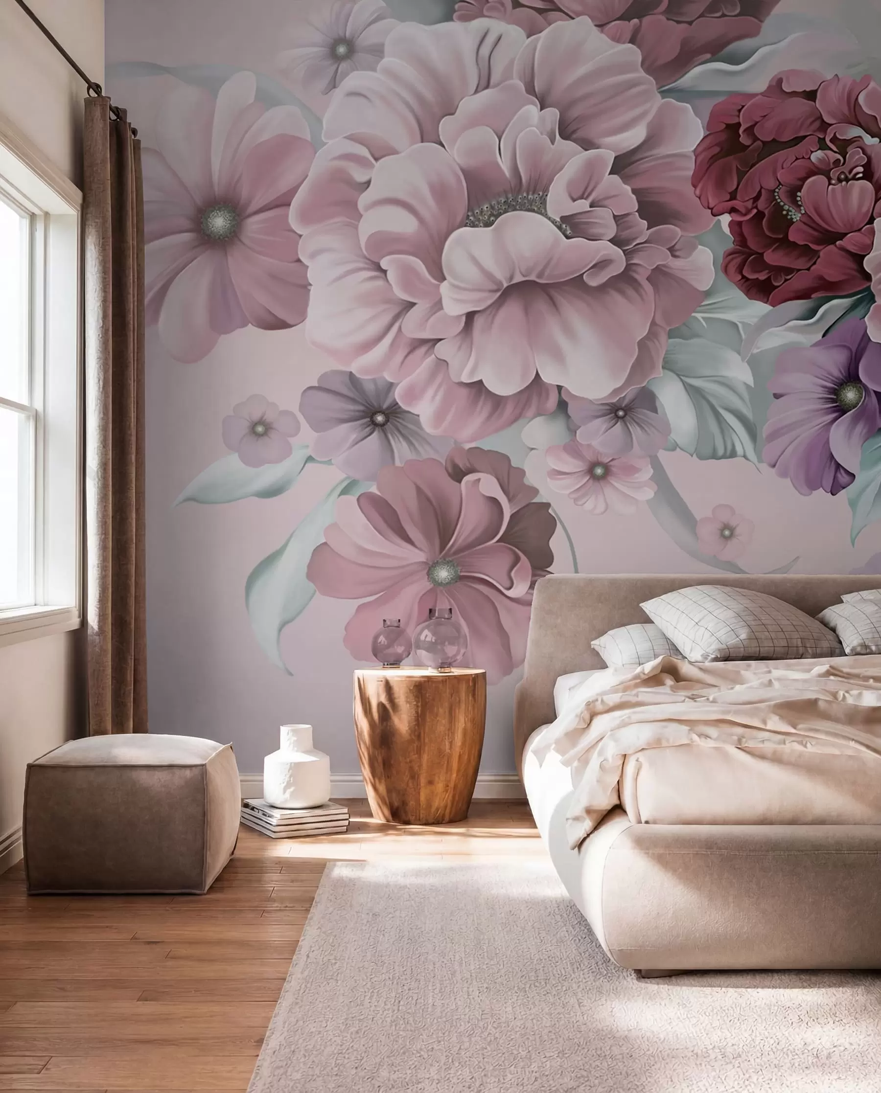 Fototapetai Švelnios mėlynos rožinės spalvos gėlės u59900v1