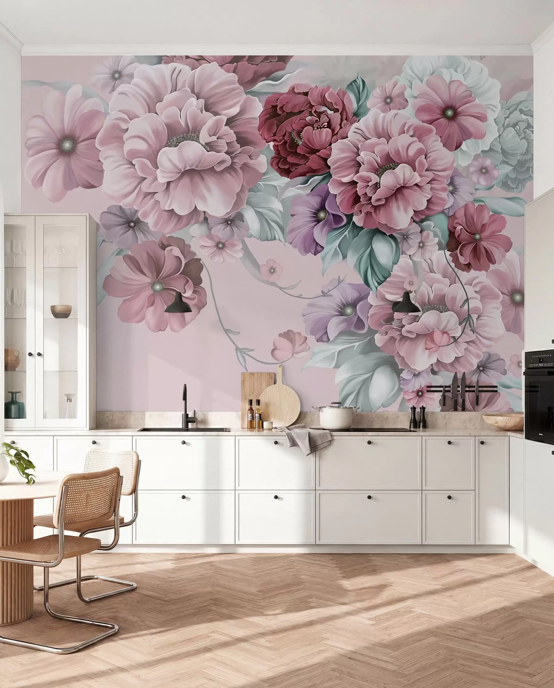 Fototapetai Švelnios mėlynos rožinės spalvos gėlės u59900v1