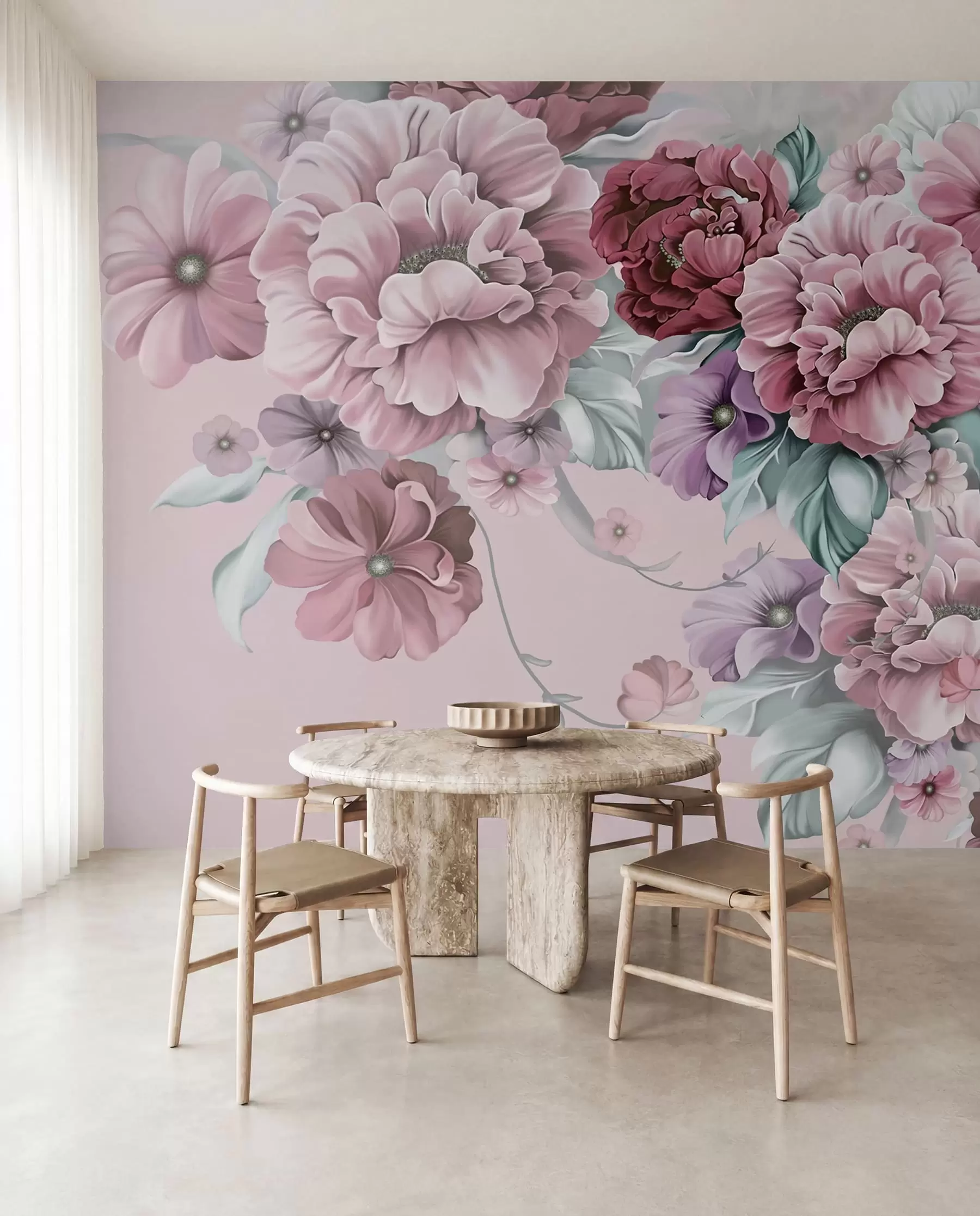 Fototapetai Švelnios mėlynos rožinės spalvos gėlės u59900v1