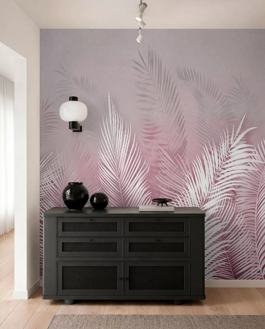 Fototapetai Baltos palmės rausvame granzh fone. rožinės spalvos u74601v2