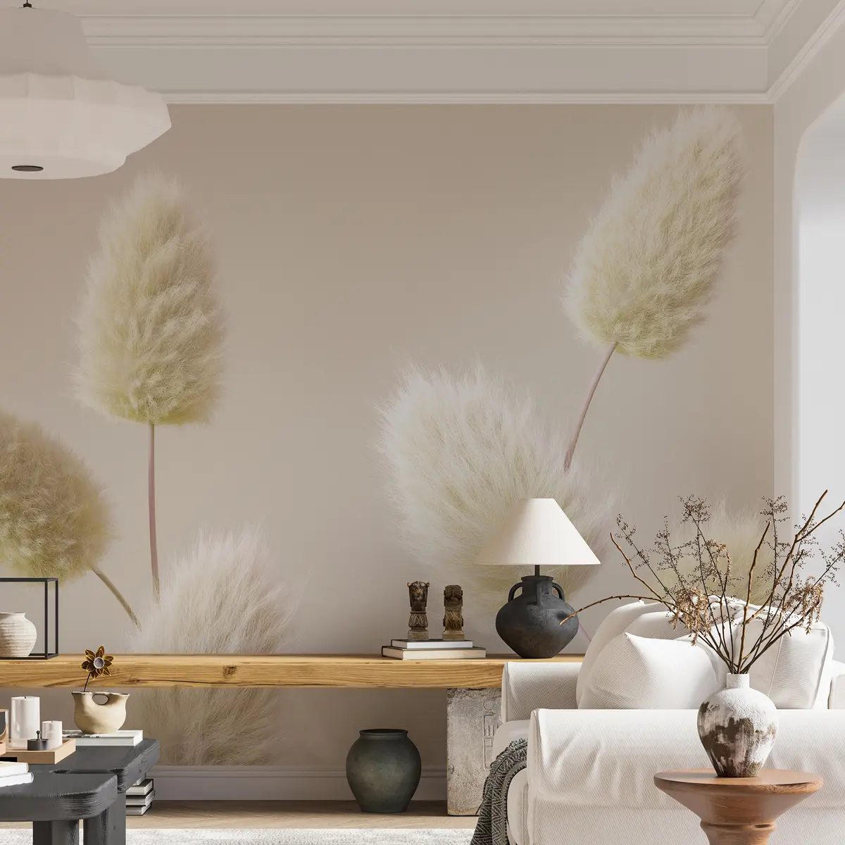 Fototapetai Madingos smėlio spalvos džiovintos gėlės boho stiliumi u98432v1